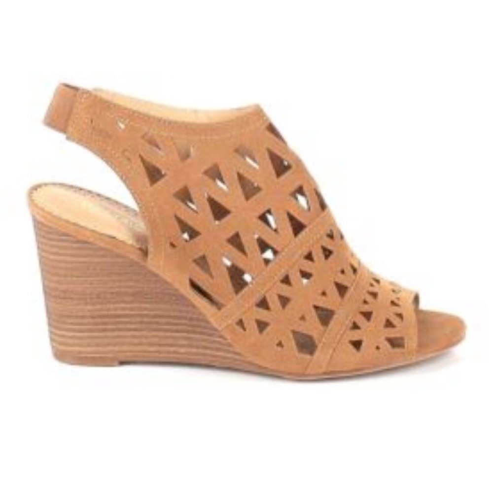 Restricted Brown Wedge Slingback Open Toe Heels 9M